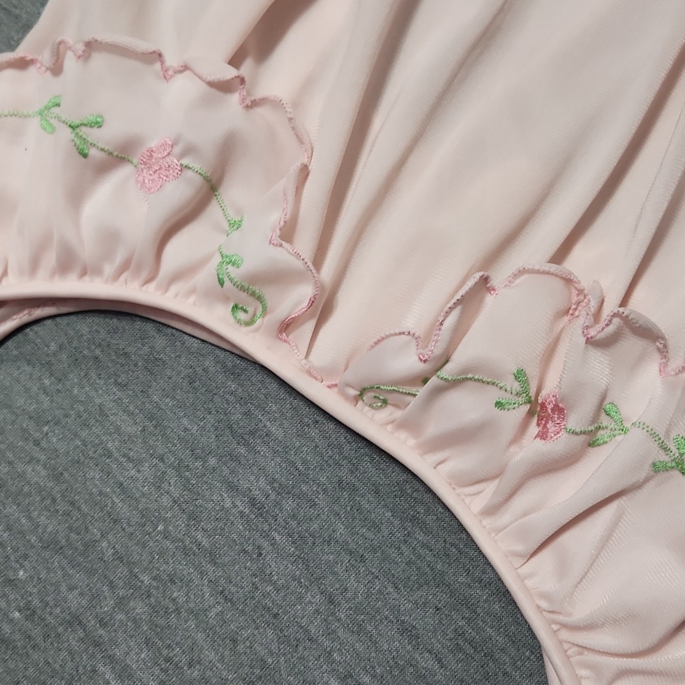 Vintage Ruffle Satin Floral Embroidered Lingerie Chemise Nightgown Slip Dress - Picture 6 of 10